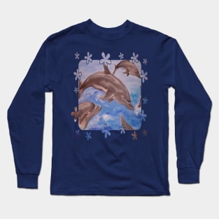 A Pod of Playful Jumping Dolphins Vector Long Sleeve T-Shirt